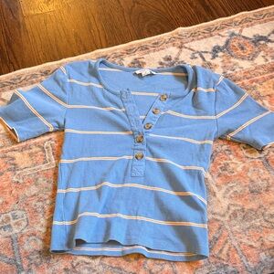 O'Neill Blue and White Striped Short Sleeve Top